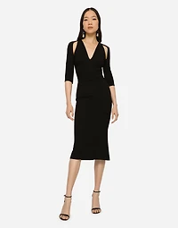 Jersey calf-length dress with cut-outs