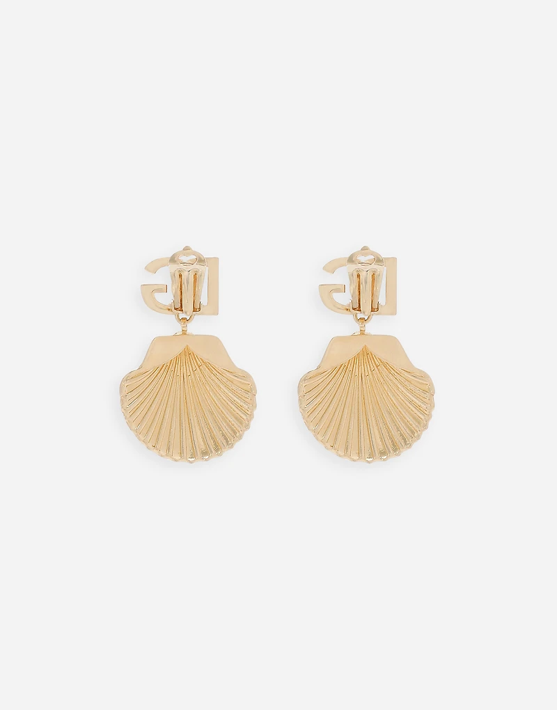 Earrings with rhinestone-detailed shell and DG logo