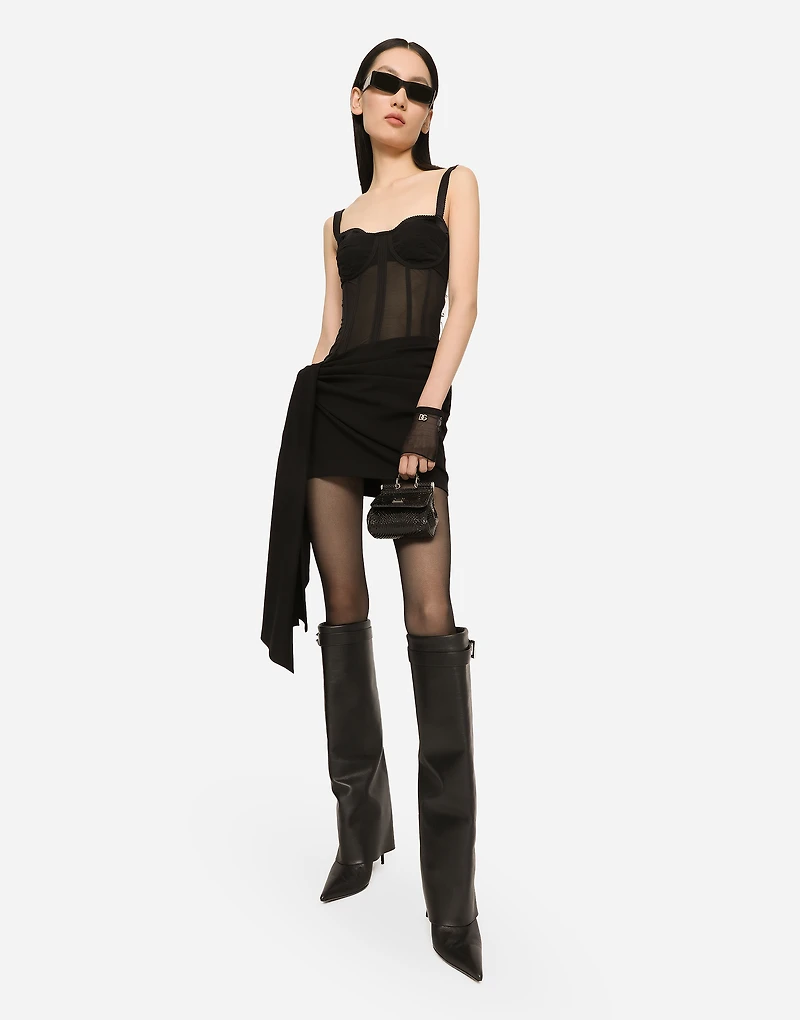 Short Milano rib jersey dress with corset detailing
