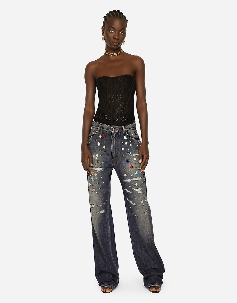 Lace bustier with laces and eyelets