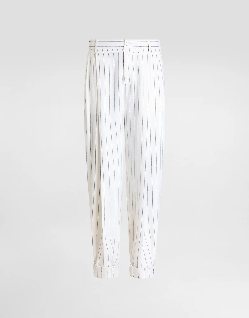 Pinstripe linen-blend pants with double darts