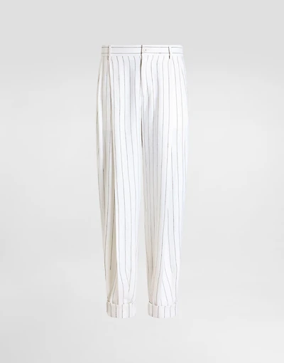 Pinstripe linen-blend pants with double darts