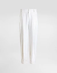 Pinstripe linen-blend pants with double darts