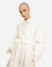 Belted floral jacquard coat