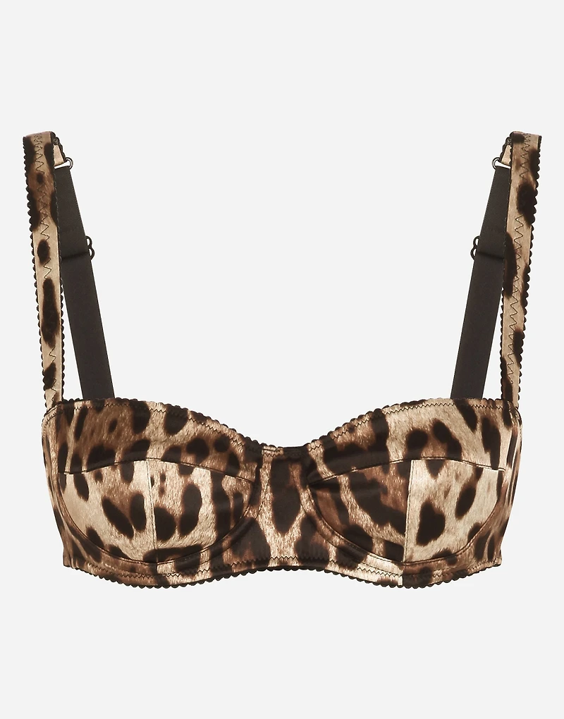 Leopard-print satin balconette bra