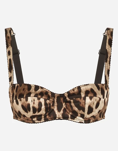 Leopard-print satin balconette bra