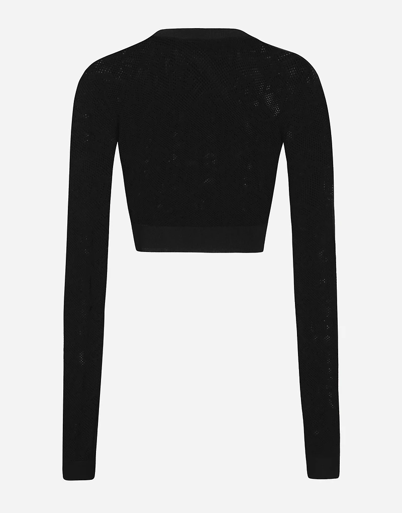 Cropped mesh-stitch viscose sweater with jacquard DG logo