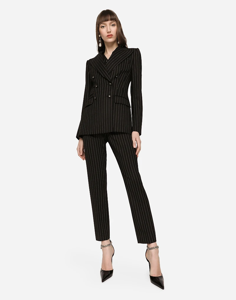 High-waisted pinstripe twill pants