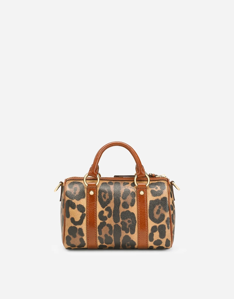 Small box satchel in leopard-print Crespo with branded plate