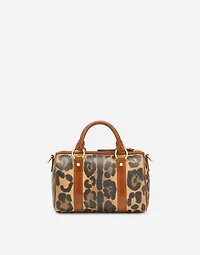 Small box satchel in leopard-print Crespo with branded plate