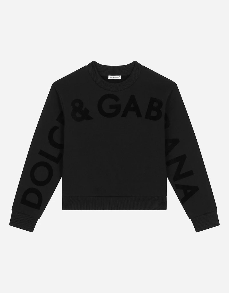 Round-neck jersey sweatshirt with flocked print