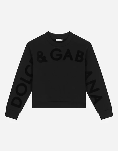 Round-neck jersey sweatshirt with flocked print