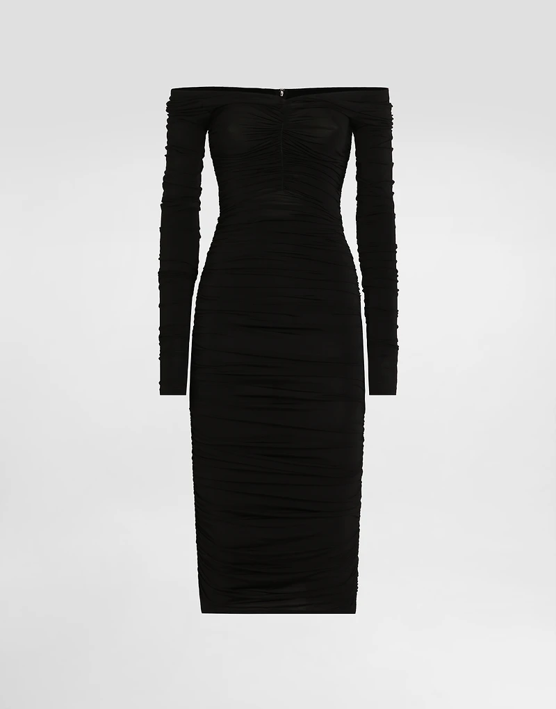 Organzine draped calf-length dress