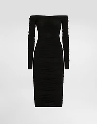 Organzine draped calf-length dress