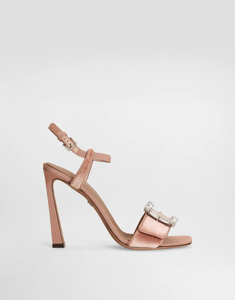 Velvet sandals with bejeweled buckle