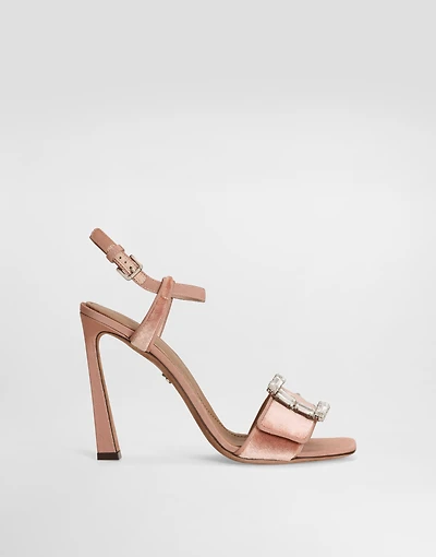 Velvet sandals with bejeweled buckle