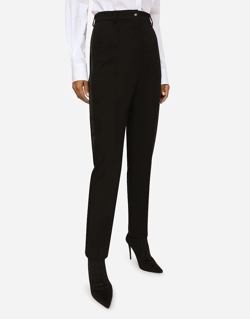 Wool pants with duchesse tuxedo band