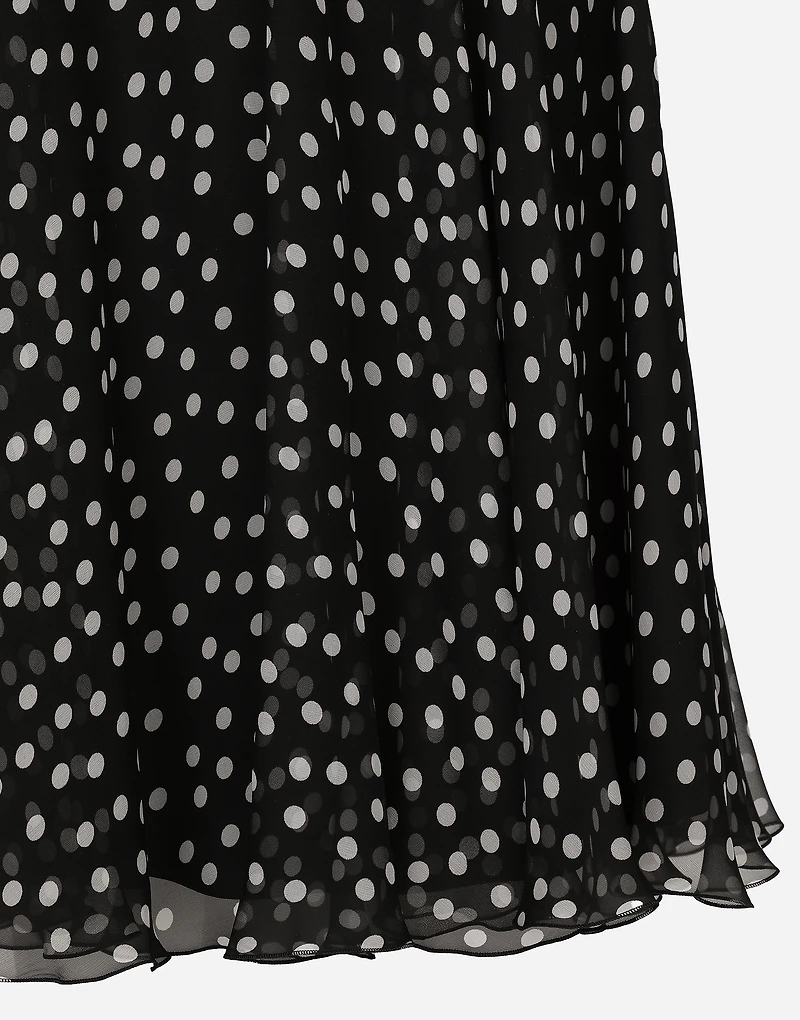 Polka-dot one-shoulder chiffon dress