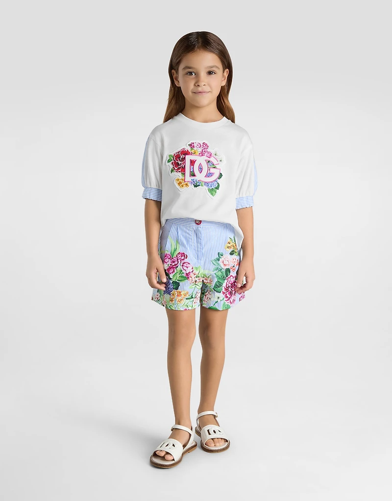 Striped poplin shorts with floral print