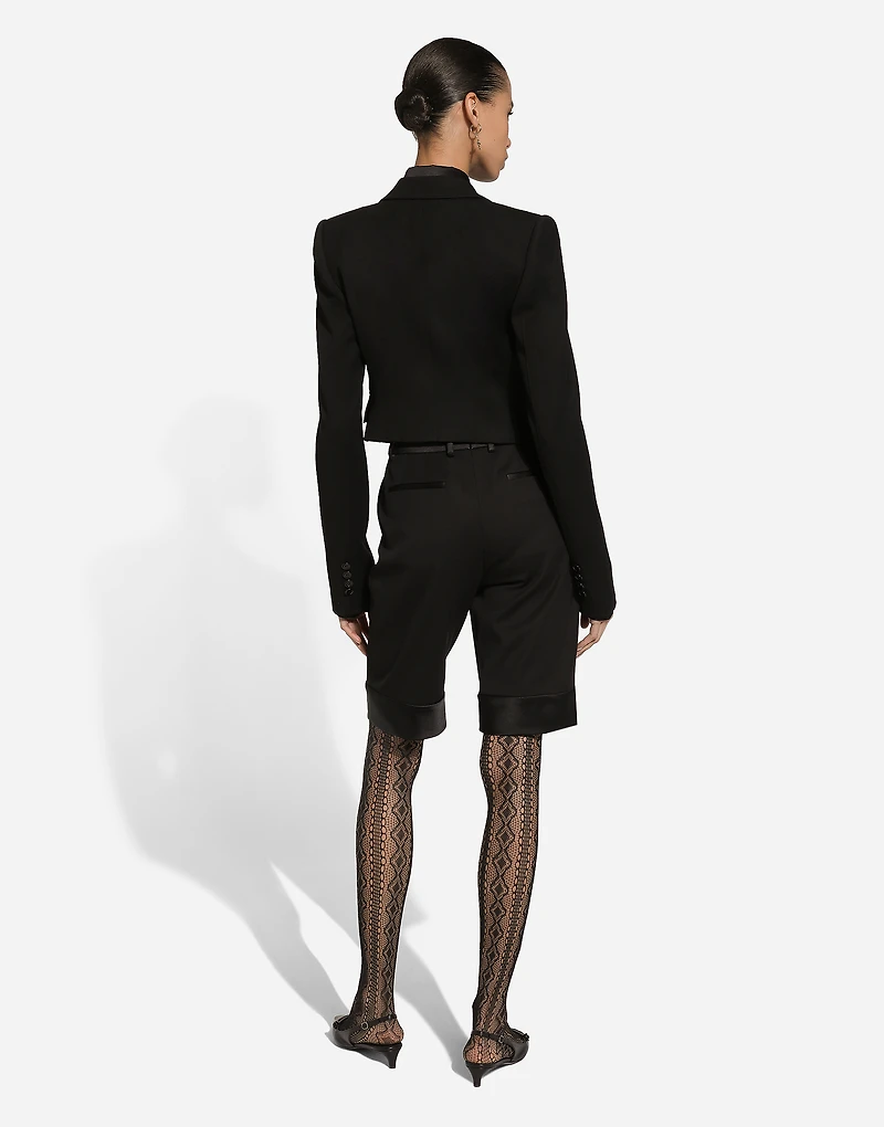 Short wool gabardine jacket with vest