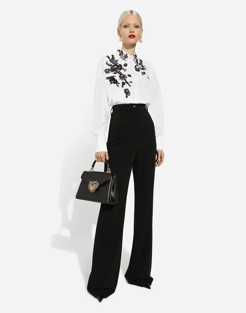 Oversize cotton shirt with lace appliqués