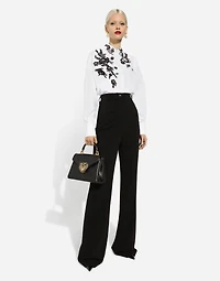 Oversize cotton shirt with lace appliqués