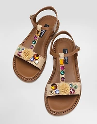 Raffia and nappa sandal