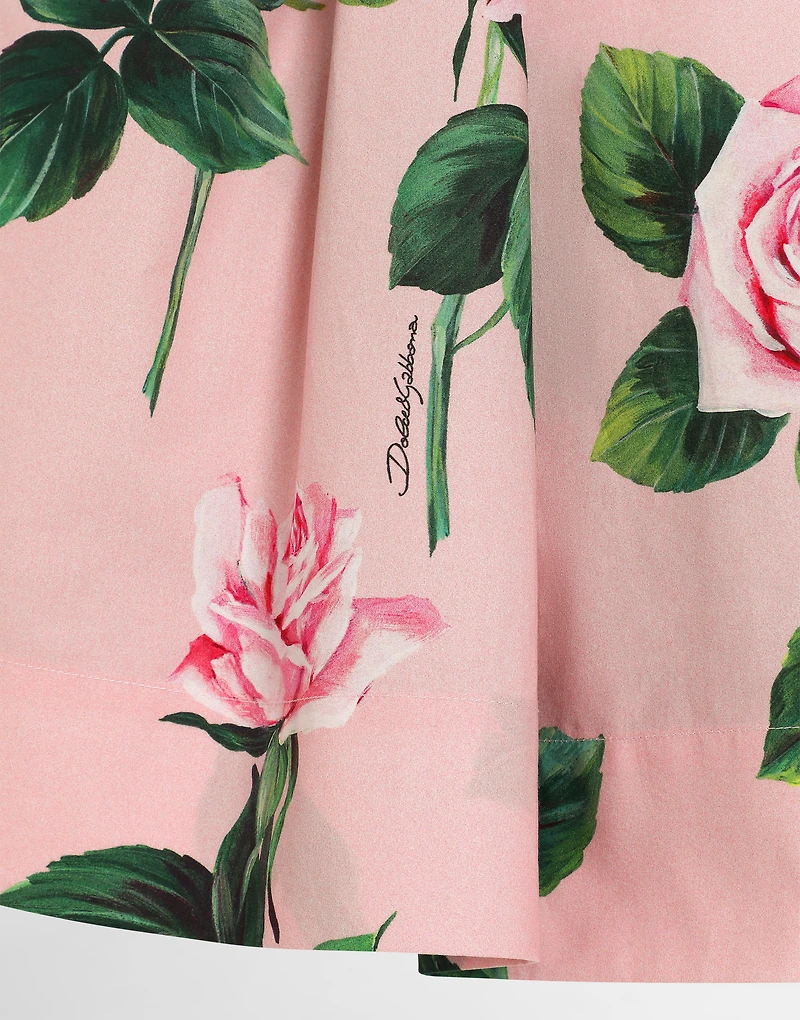 Rose-print poplin skirt