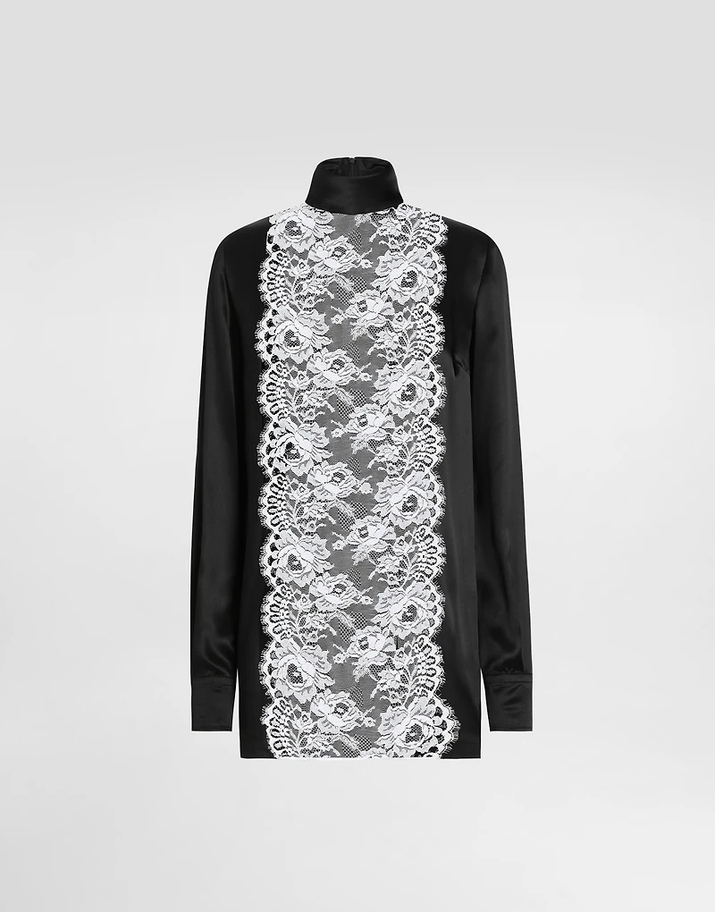 Satin sack top with lace shirt front