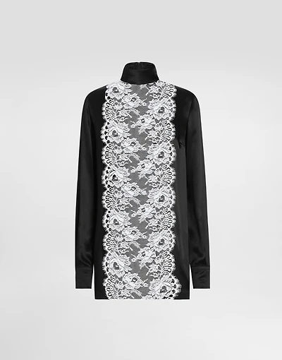 Satin sack top with lace shirt front