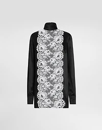 Satin sack top with lace shirt front