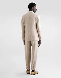 Linen fabric pants with turn-ups