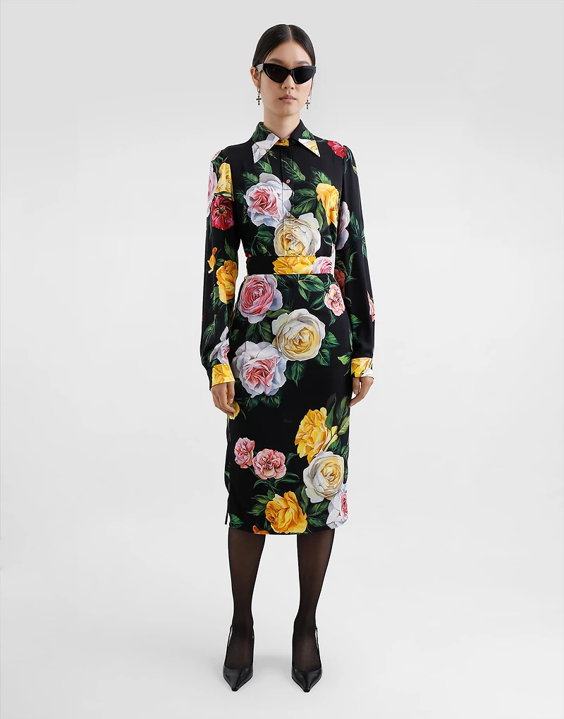 Peony and rose-print charmeuse shirt