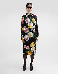 Peony and rose-print charmeuse shirt