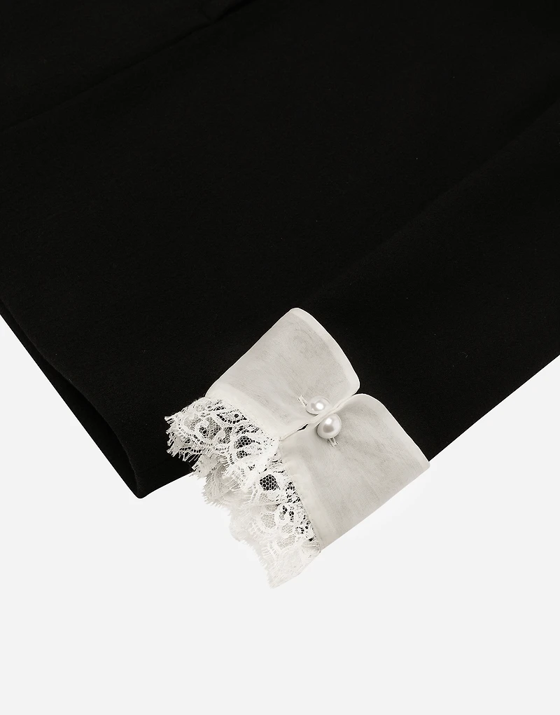 Short wool crepe dress with organza shirt front