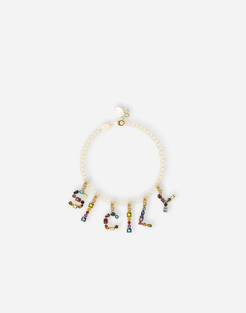 Charm Lettering 18-carat yellow gold and multicolored gems