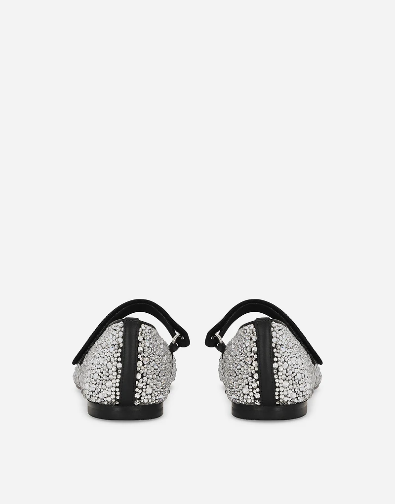Satin ballet flats with fusible rhinestones