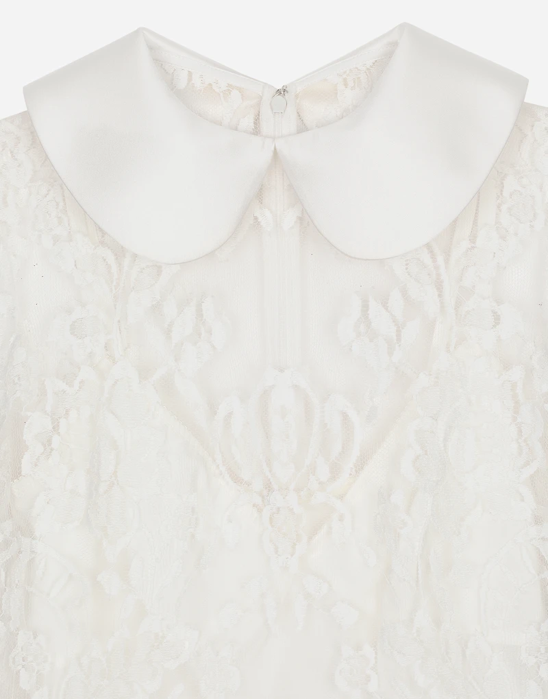 Short lace dress with satin neck
