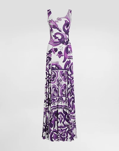 Majolica-print sleeveless dress