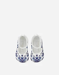 Nappa leather newborn ballet flats with majolica print