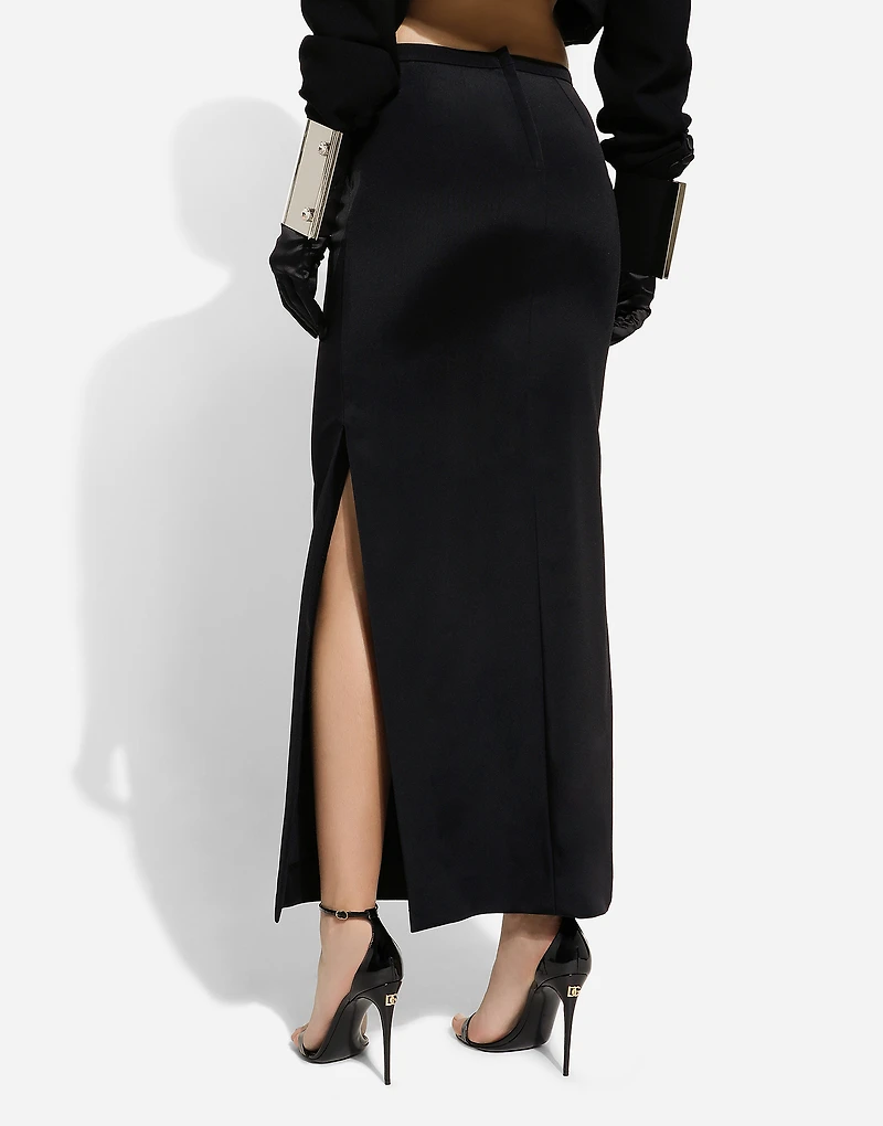 Cady calf-length skirt with slits