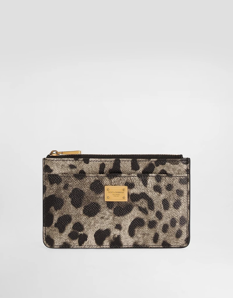 Leopard-print dauphine calfskin card holder