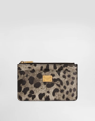 Leopard-print dauphine calfskin card holder