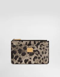 Leopard-print dauphine calfskin card holder