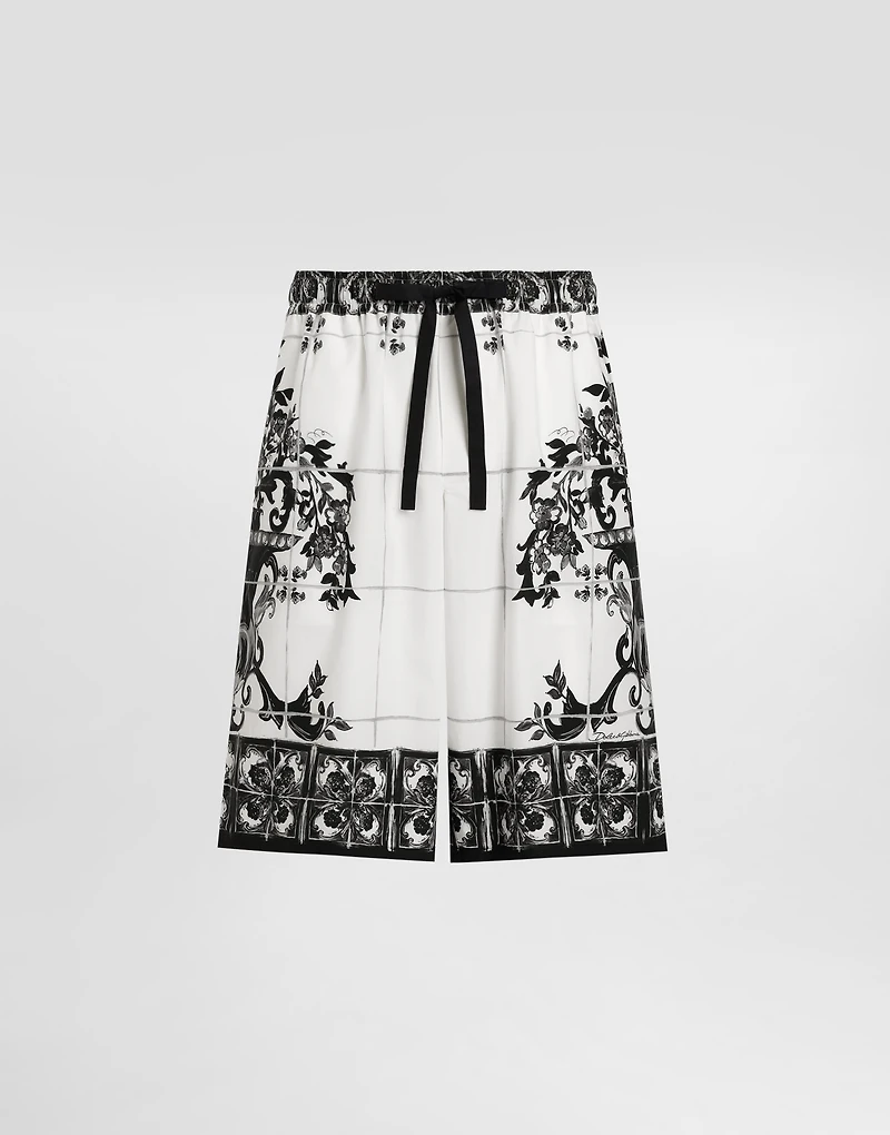 Majolica-print poplin trousers