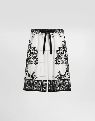 Majolica-print poplin trousers
