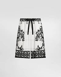 Majolica-print poplin trousers