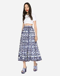 Majolica-print poplin calf-length skirt