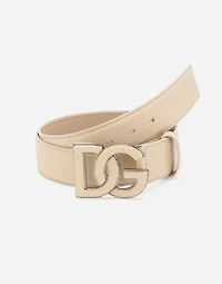 Deerskin-print calfskin belt with logo print