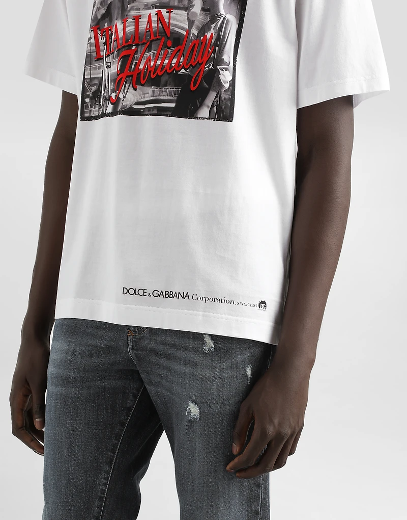 Cotton T-shirt with Italian Holiday print
